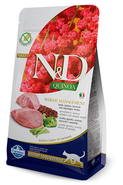 FARMINA N&D CAT GF QUINOA LAMB WEIGHT sausā barība kaķiem Jērs, brokoļi 5kg